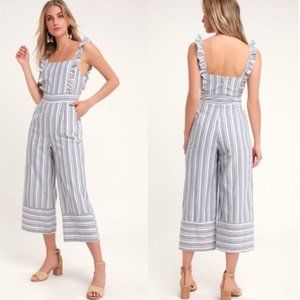 Lulus Emilia Rae Striped Ruffle Culotte Jumpsuit S
